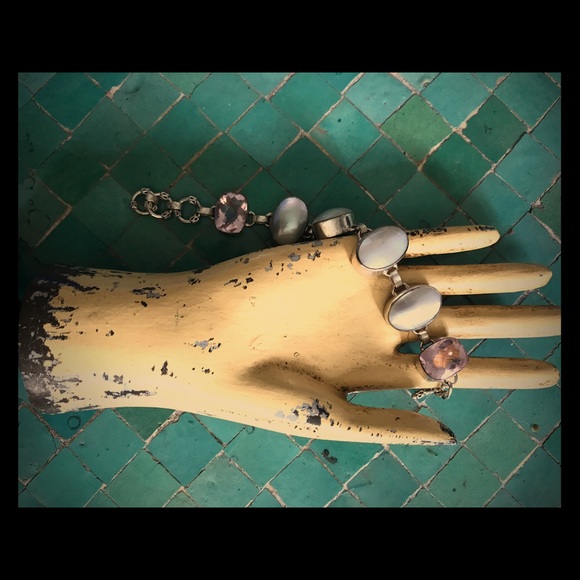 Beach chic bracelet ,abalone shell, pink crystal - Picture 2 of 5